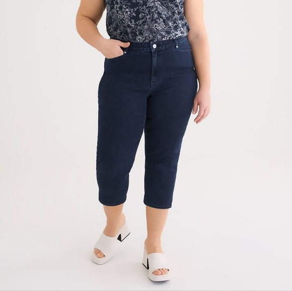 Penningtons Curvy Fit Denim Capri Dark Wash Jeans d/C Plus Size 22 New Summer - Picture 1 of 10
